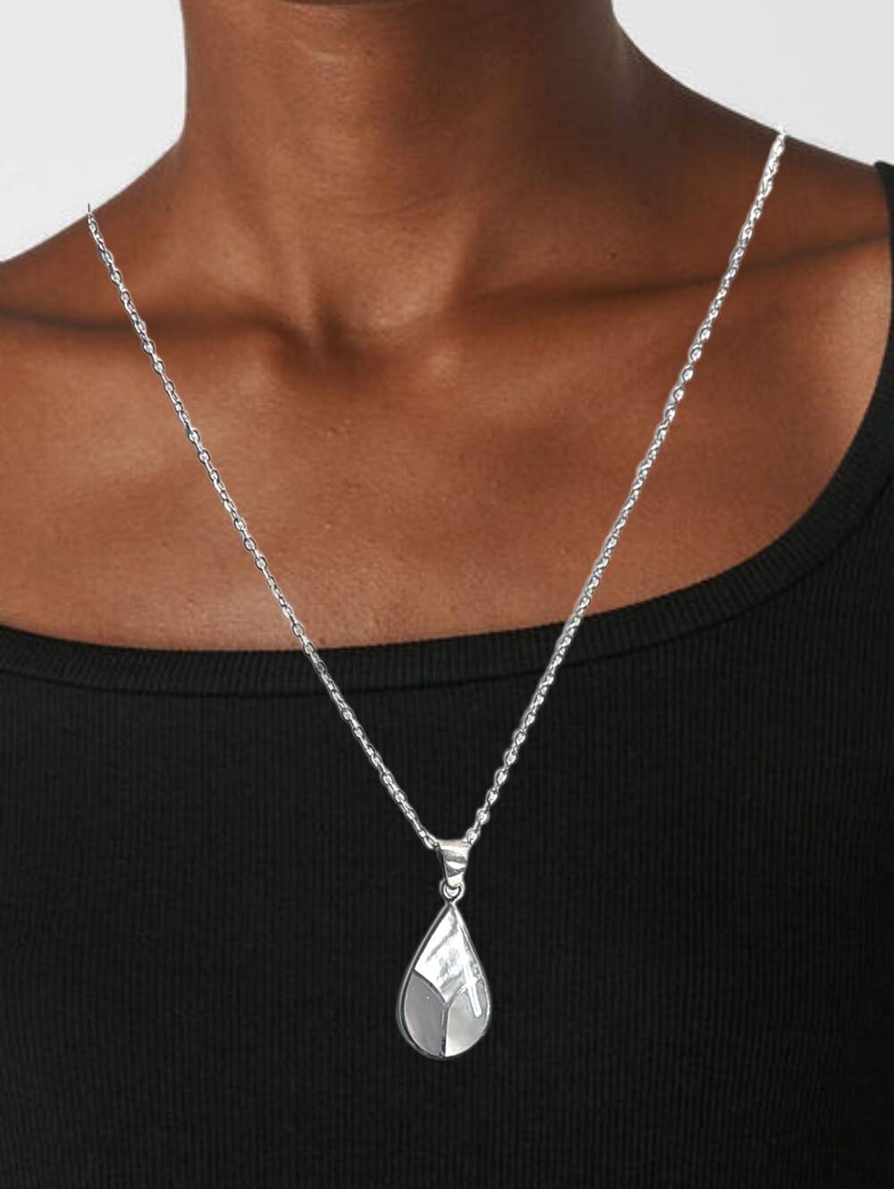 Mother of Pearl Sterling Silver Pendant with Stainless Steel Necklace